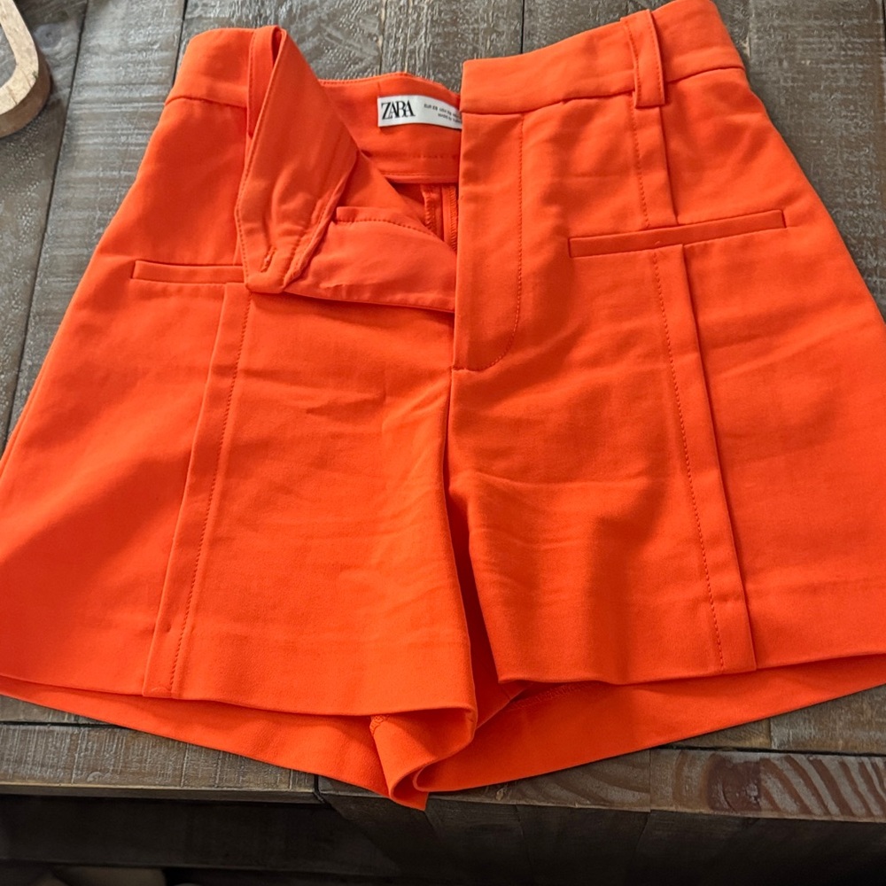 Zara High Waist Orange Women's Shorts